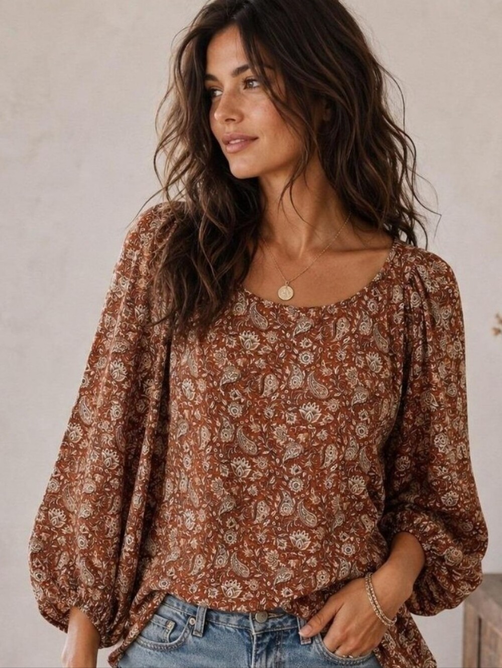 Sam Edelman Boho Clementine Puff Sleeve Top Blouse Large